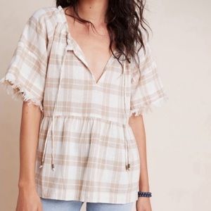 Pilcro Anthropologie Bette Babydoll Frayed Blouse